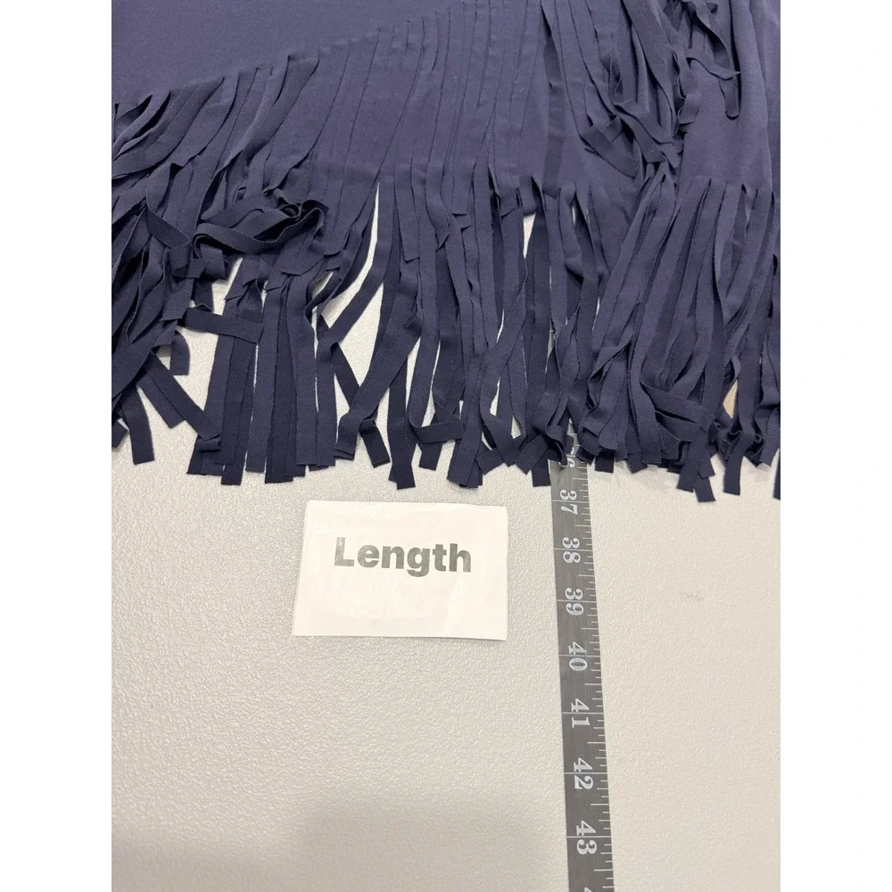 Chicos Collection Maxi Skirt Womens sz L /2 Navy Fringe Elastic Waist Pull On